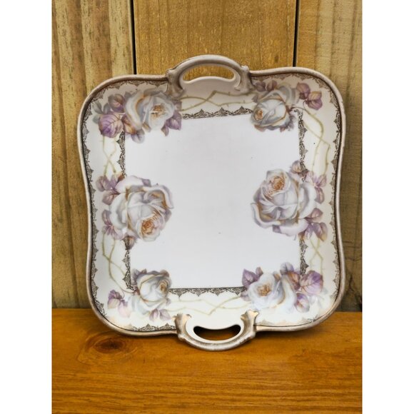 RM Bavaria Porcelain Square Serving Plate With Purple & White Rose Design - Picture 4 of 6